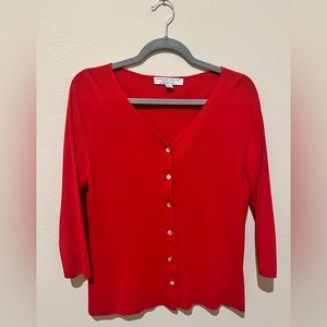 VINTAGE Carolyn Taylor Medium 1/2 Sleeve Red Cardigan V-neckline HOLIDAY BUY